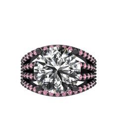 Swarovski ve pembe kuvars 925 ayar siyah rodyum kaplama gümüş yüzük