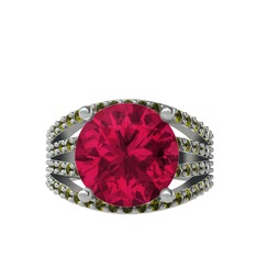 Rodolit garnet ve peridot 18 ayar beyaz altın yüzük