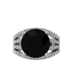 Siyah zirkon ve swarovski 8 ayar beyaz altın yüzük