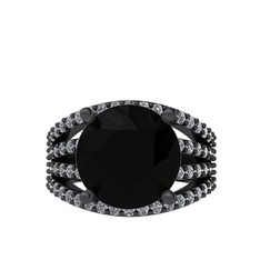Amira Yüzük - Siyah zirkon ve pırlanta 925 ayar siyah rodyum kaplama gümüş yüzük (0.93 karat) #i794yk