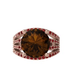 Dumanlı kuvars ve garnet 18 ayar rose altın yüzük