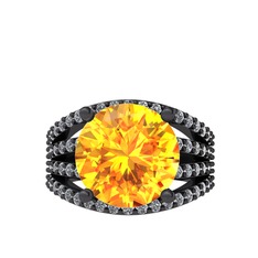 Amira Yüzük - Sitrin ve pırlanta 925 ayar siyah rodyum kaplama gümüş yüzük (0.93 karat) #io16kb