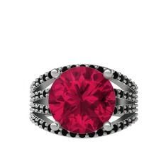 Amira Yüzük - Rodolit garnet ve siyah zirkon 8 ayar beyaz altın yüzük #iojgil