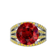 Garnet ve sitrin 8 ayar beyaz altın yüzük