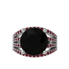 Amira Yüzük - Siyah zirkon ve kök yakut 14 ayar beyaz altın yüzük #k301ap