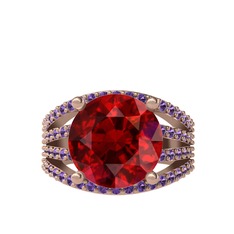 Amira Yüzük - Garnet ve ametist 8 ayar rose altın yüzük #kk5ajn