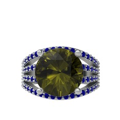 Peridot ve lab safir 14 ayar beyaz altın yüzük