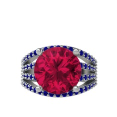 Rodolit garnet ve lab safir 14 ayar beyaz altın yüzük