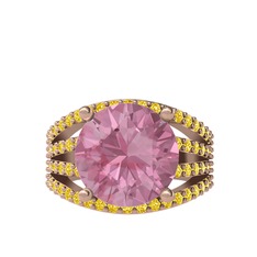 Pembe kuvars ve sitrin 14 ayar rose altın yüzük