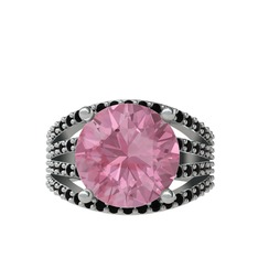 Amira Yüzük - Pembe kuvars ve siyah zirkon 14 ayar beyaz altın yüzük #lm2fmn