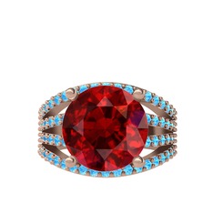 Garnet ve akuamarin 18 ayar rose altın yüzük