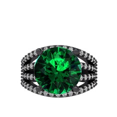 Amira Yüzük - Yeşil kuvars ve swarovski 925 ayar siyah rodyum kaplama gümüş yüzük #na0381