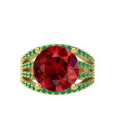 Garnet ve kök zümrüt 8 ayar altın yüzük