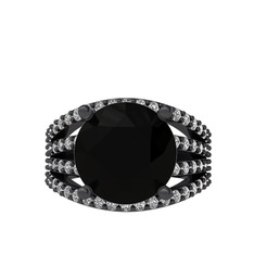 Amira Yüzük - Siyah zirkon ve swarovski 925 ayar siyah rodyum kaplama gümüş yüzük #oe9fk2