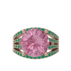 Amira Yüzük - Pembe kuvars ve kök zümrüt 18 ayar rose altın yüzük #pihcui
