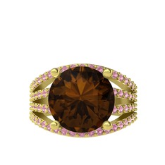 Amira Yüzük - Dumanlı kuvars ve pembe kuvars 8 ayar altın yüzük #pu02bv