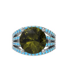 Peridot ve akuamarin 18 ayar beyaz altın yüzük