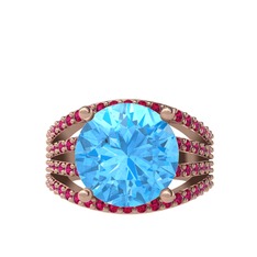 Akuamarin ve rodolit garnet 14 ayar rose altın yüzük