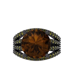 Amira Yüzük - Dumanlı kuvars ve peridot 925 ayar siyah rodyum kaplama gümüş yüzük #t85okz