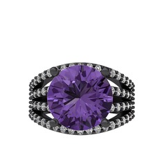 Amira Yüzük - Ametist ve beyaz zirkon 925 ayar siyah rodyum kaplama gümüş yüzük #tedgpg