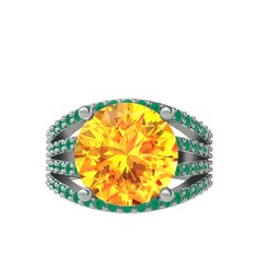 Amira Yüzük - Sitrin ve kök zümrüt 18 ayar beyaz altın yüzük #thteqs