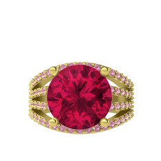 Amira Yüzük - Rodolit garnet ve pembe kuvars 14 ayar altın yüzük #u5tc6t