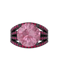 Amira Yüzük - Pembe kuvars ve rodolit garnet 925 ayar siyah rodyum kaplama gümüş yüzük #v3r6nt
