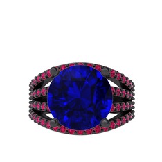 Lab safir ve rodolit garnet 925 ayar siyah rodyum kaplama gümüş yüzük