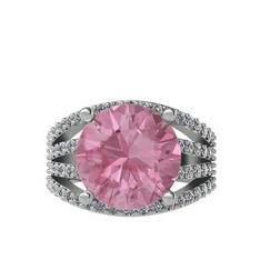 Pembe kuvars ve pırlanta 925 ayar gümüş yüzük (0.93 karat)