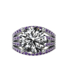 Amira Yüzük - Swarovski ve ametist 14 ayar beyaz altın yüzük #w155iv