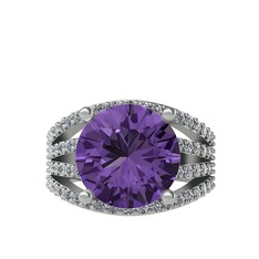 Ametist ve pırlanta 925 ayar gümüş yüzük (0.93 karat)