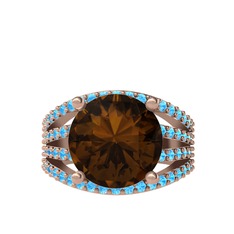 Amira Yüzük - Dumanlı kuvars ve akuamarin 925 ayar rose altın kaplama gümüş yüzük #xiovtb