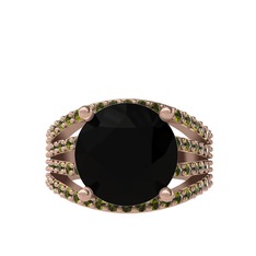 Siyah zirkon ve peridot 14 ayar rose altın yüzük