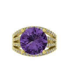 Amira Yüzük - Ametist ve swarovski 18 ayar altın yüzük #y74uke