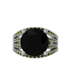 Amira Yüzük - Siyah zirkon ve peridot 8 ayar beyaz altın yüzük #yyjabe
