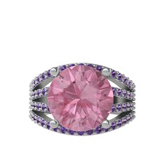 Amira Yüzük - Pembe kuvars ve ametist 14 ayar beyaz altın yüzük #z2fitw