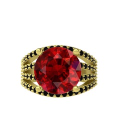 Garnet ve siyah zirkon 18 ayar altın yüzük