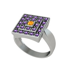 Sitrin ve ametist 18 ayar beyaz altın yüzük