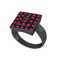 Daria Yüzük - Dumanlı kuvars ve rodolit garnet 925 ayar siyah rodyum kaplama gümüş yüzük #10bdm9