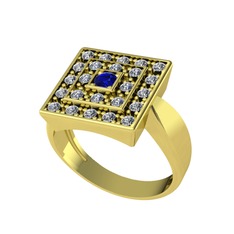 Lab safir ve pırlanta 18 ayar altın yüzük (0.48 karat)
