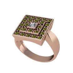 Pırlanta ve peridot 8 ayar rose altın yüzük (0.11 karat)