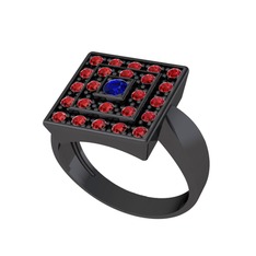 Daria Yüzük - Lab safir ve garnet 925 ayar siyah rodyum kaplama gümüş yüzük #11m0kyk