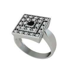 Siyah zirkon ve swarovski 14 ayar beyaz altın yüzük