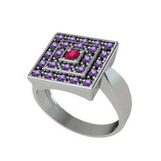 Rodolit garnet ve ametist 18 ayar beyaz altın yüzük