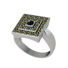 Daria Yüzük - Siyah zirkon ve peridot 14 ayar beyaz altın yüzük #146m5fe