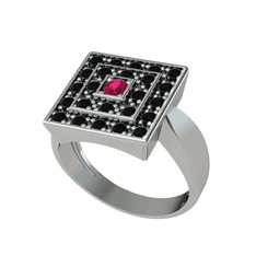 Rodolit garnet ve siyah zirkon 8 ayar beyaz altın yüzük