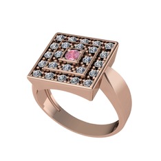 Pembe kuvars ve pırlanta 18 ayar rose altın yüzük (0.48 karat)