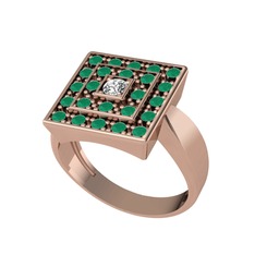 Daria Yüzük - Swarovski ve kök zümrüt 18 ayar rose altın yüzük #14skcpe