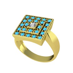 Swarovski ve akuamarin 18 ayar altın yüzük