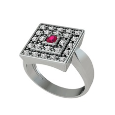 Rodolit garnet ve swarovski 18 ayar beyaz altın yüzük